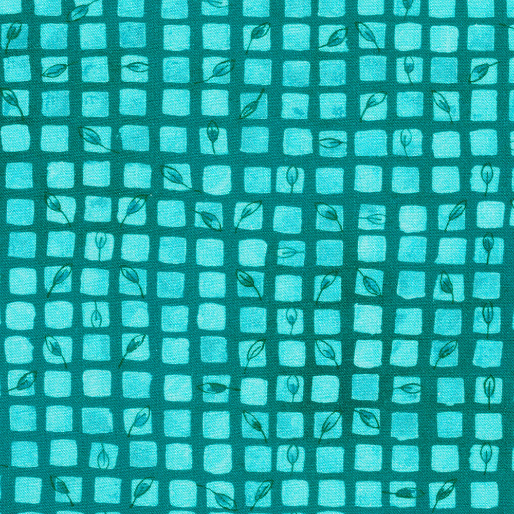Sunlit Garden Squares Turquoise Blue Lauren Wan Robert Kaufman Cotton Fabric  RK-AVMD-23121-81