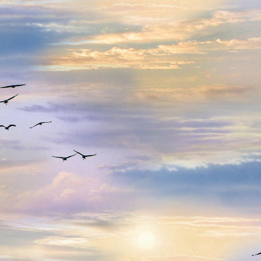Sunrise birds Flying Landscape Medley Elizabeth's Studio Cotton Fabric ES-5016-Multi