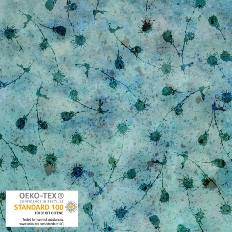 Sunset Bloom Thistle Light Turquoise Stof Blank Quilting Cotton Fabric