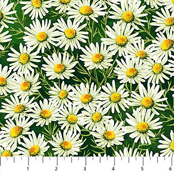 Sunshine Harvest White Daisies Dark Green Multi Northcott Cotton Fabric