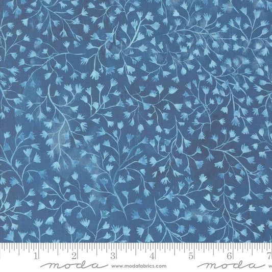 Sunshine & Blue Skies Fine Fellow Fern Watercolor Lake Dark Blue Create Joy Project Moda Cotton Fabric