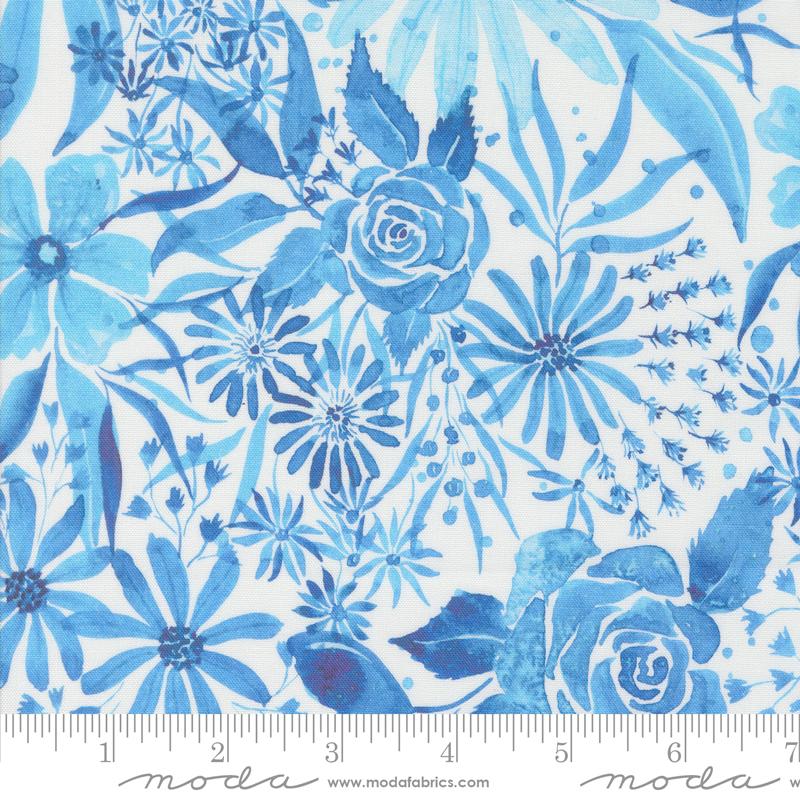 Sunshine & Blue Skies Floral Watercolor Water Light Blue Create Joy Project Moda Cotton Fabric
