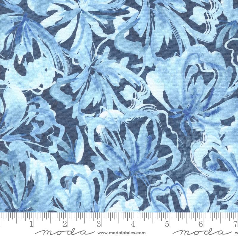 Sunshine & Blue Skies Flower Burst Watercolor Indigo Create Joy Project Moda Cotton Fabric