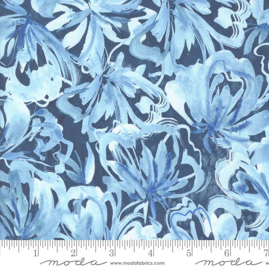 Sunshine & Blue Skies Flower Burst Watercolor Indigo Create Joy Project Moda Cotton Fabric