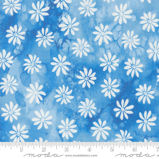 Sunshine & Blue Skies Flower Shower Watercolor Bluebell Dark Blue Create Joy Project Moda Cotton Fabric