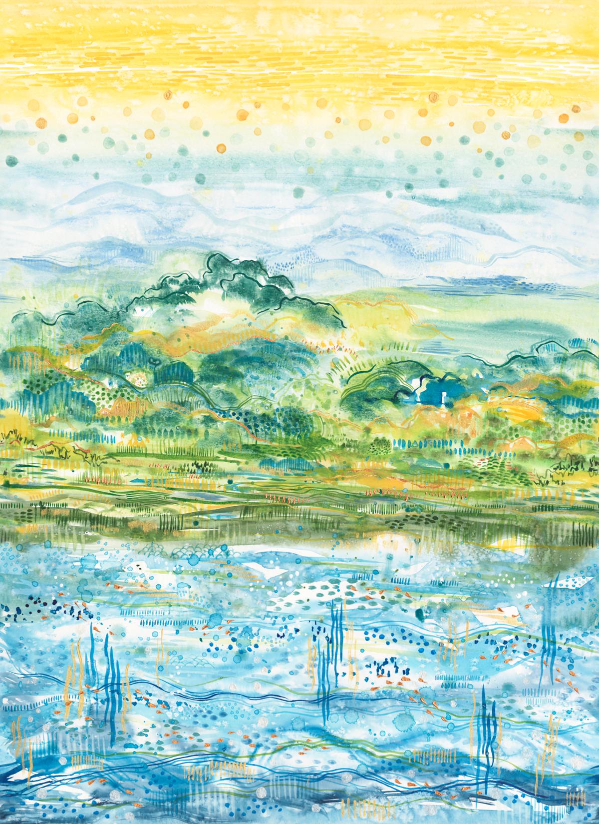 Sunshine & Blue Skies Hop Skip and Jump Landscape Ombre Multi Create Joy Project Moda Cotton Fabric