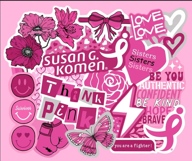 Susan G Komen Think Pink Doodle Panel 36" Pink Breast Cancer Sykel Enterprises Cotton Fabric SYK-2000-SGK