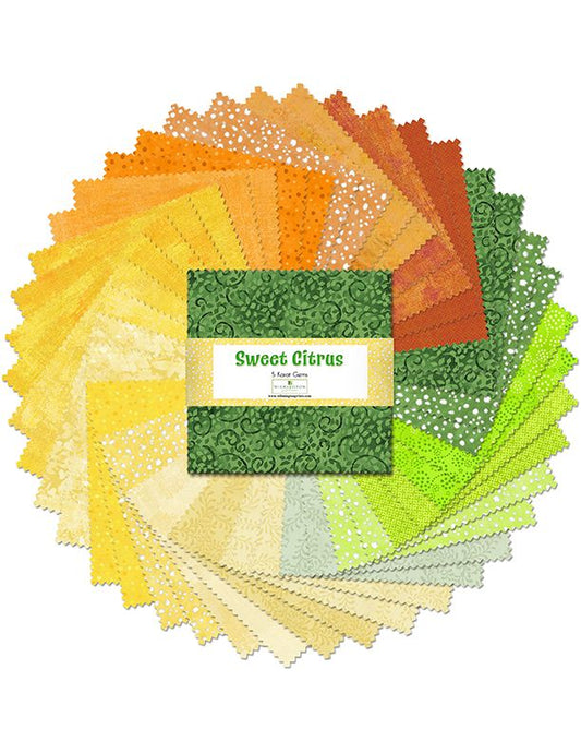 Sweet Citrus 5" Squares Karat Gems Revised 9/27/24 42pcs Wilmington Prints Cotton Precut Fabric WP-507-147-507