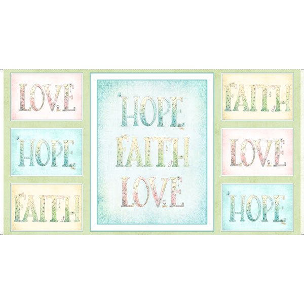Sweet Thoughts Faith Hope Love Panel 24" Multi Stacey Yacula Quilting Treasures Cotton Fabric