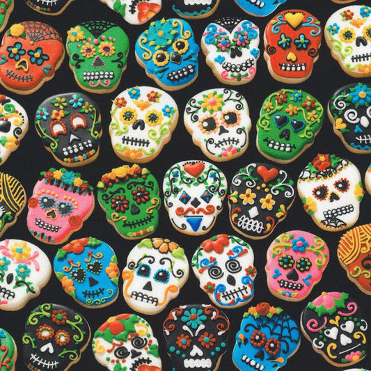 Sweet Tooth Sugar Skulls Cookies Black Robert Kaufman Cotton Fabric RK-AHJD-22024-287