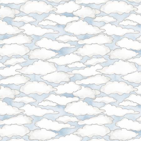 Sweet World Clouds Allover Blue Charlotte Grace Wilmington Prints Cotton Fabric