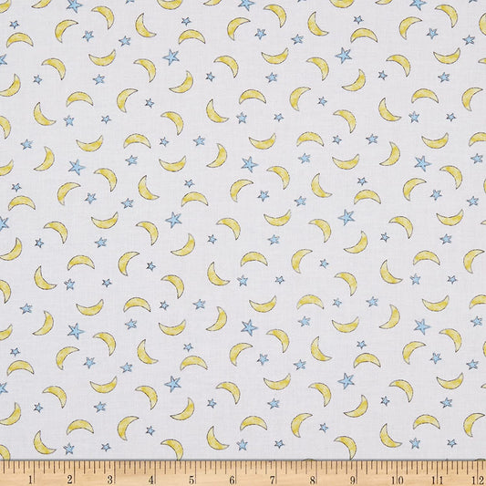 Sweet World Moon Toss White Charlotte Grace Wilmington Prints Cotton Fabric