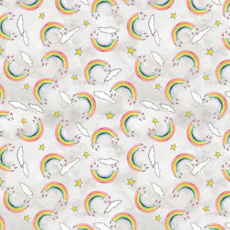 Sweet World Rainbow Toss Grey Charlotte Grace Wilmington Prints Cotton Fabric