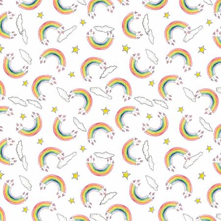 Sweet World Rainbow Toss White Charlotte Grace Wilmington Prints Cotton Fabric