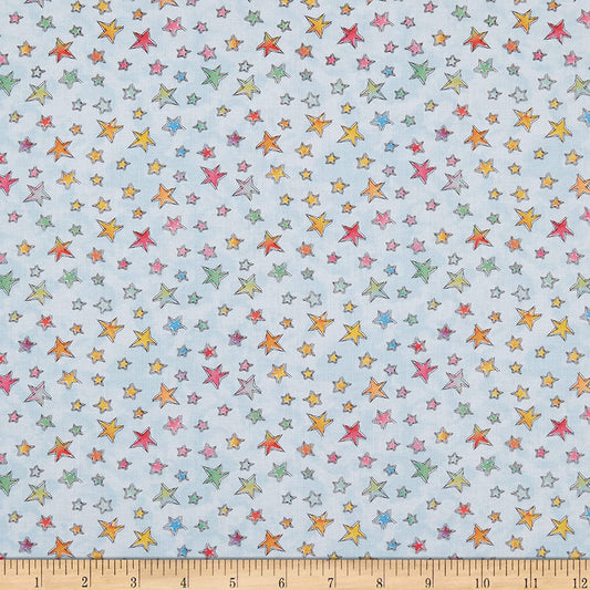 Sweet World Stars Allover Blue Charlotte Grace Wilmington Prints Cotton Fabric