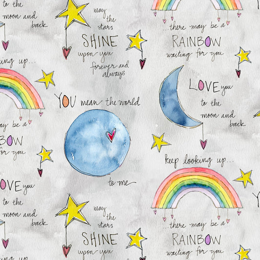 Sweet World Words Allover Grey Charlotte Grace Wilmington Prints Cotton Fabric