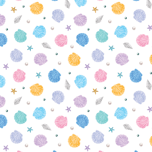 Swim with Me Light Shells White Kanvas Studio Benartex Cotton Fabric BE-15060-09