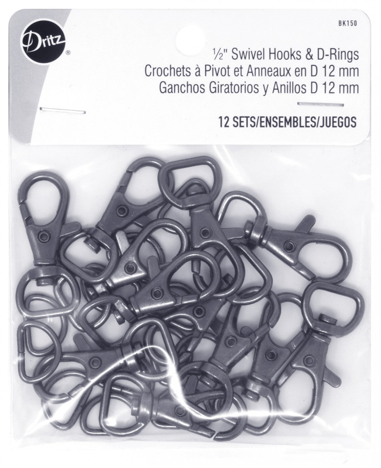 Swivel Hooks & D Rings 1/2" Gunmetal Dritz