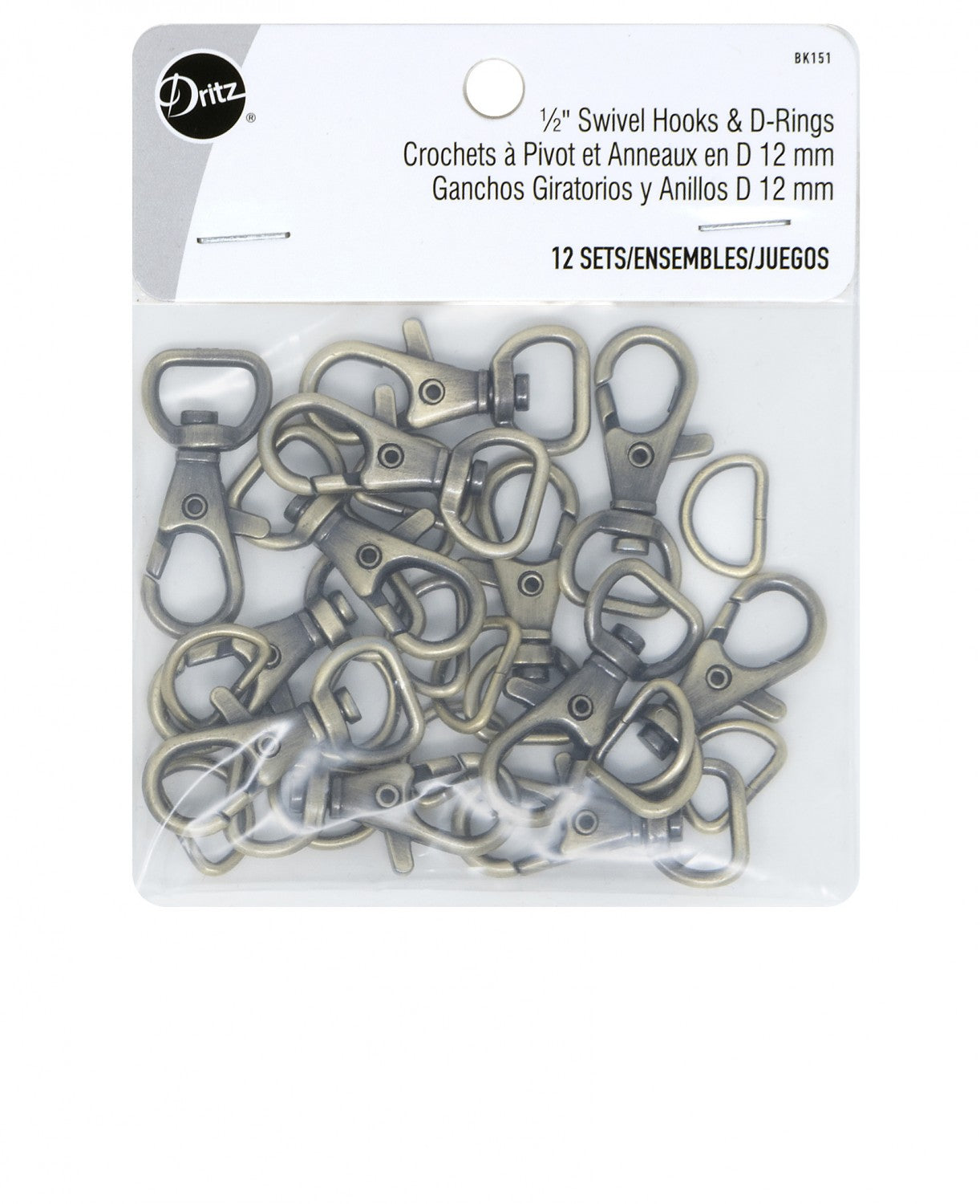 Swivel Hooks & D Rings 1/2" Antique Brass Dritz