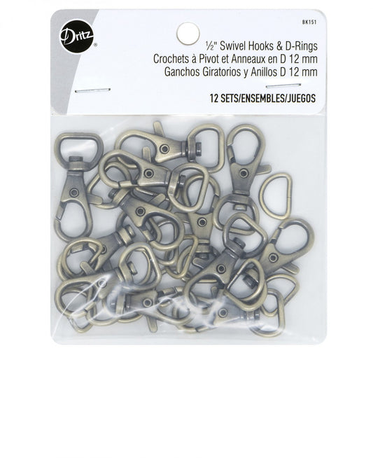 Swivel Hooks & D Rings 1/2" Antique Brass Dritz