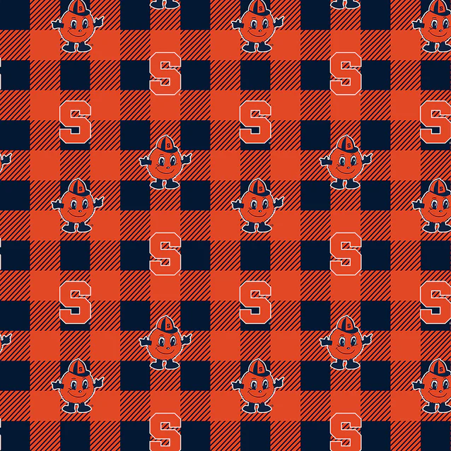 Syracuse Orange NCAA College Buffalo Plaid Sykel Enterprises Polyester FLEECE Fabric SYR-1190