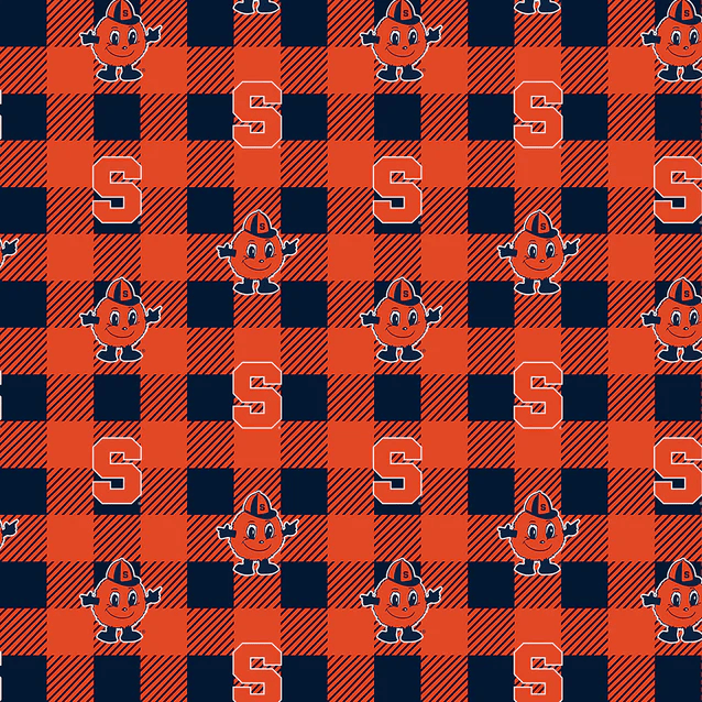 Syracuse Orange NCAA College Buffalo Plaid Sykel Enterprises Polyester FLEECE Fabric SYR-1190 | US Fabric Shop