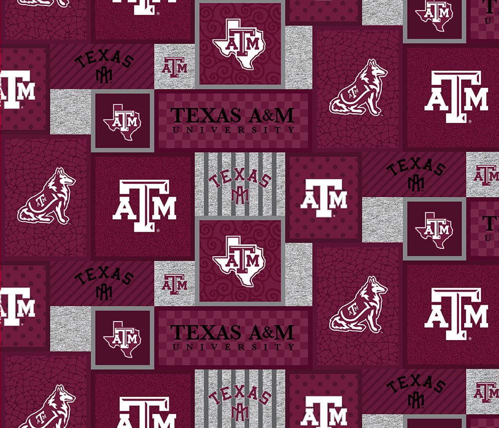 Texas A&M Aggies NCAA College Patch Sykel Enterprises Polyester FLEECE Fabric TAM-1177 | US Fabric Shop