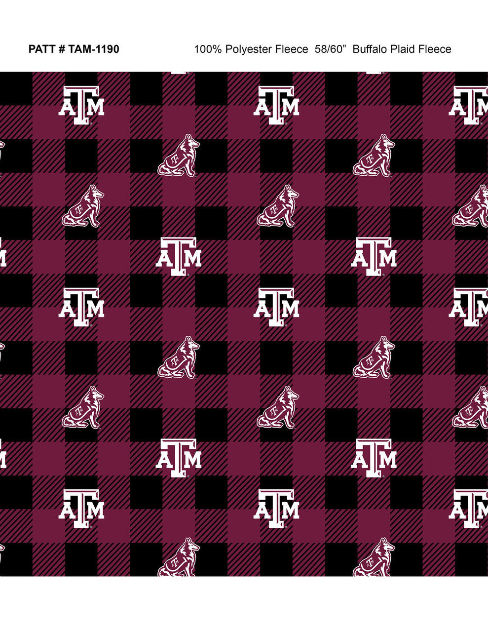 Texas A&M Aggies NCAA College Buffalo Plaid Sykel Enterprises Polyester FLEECE Fabric TAM-1190