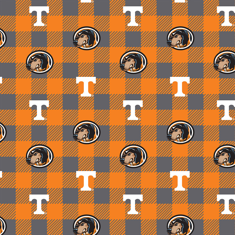 Tennessee Volunteers Vols NCAA College Buffalo Plaid Sykel Enterprises Polyester FLEECE Fabric TEN-1190