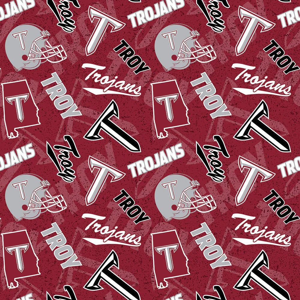Troy Trojans NCAA College Tone on Tone Red Sykel Cotton Fabric TROY-1178