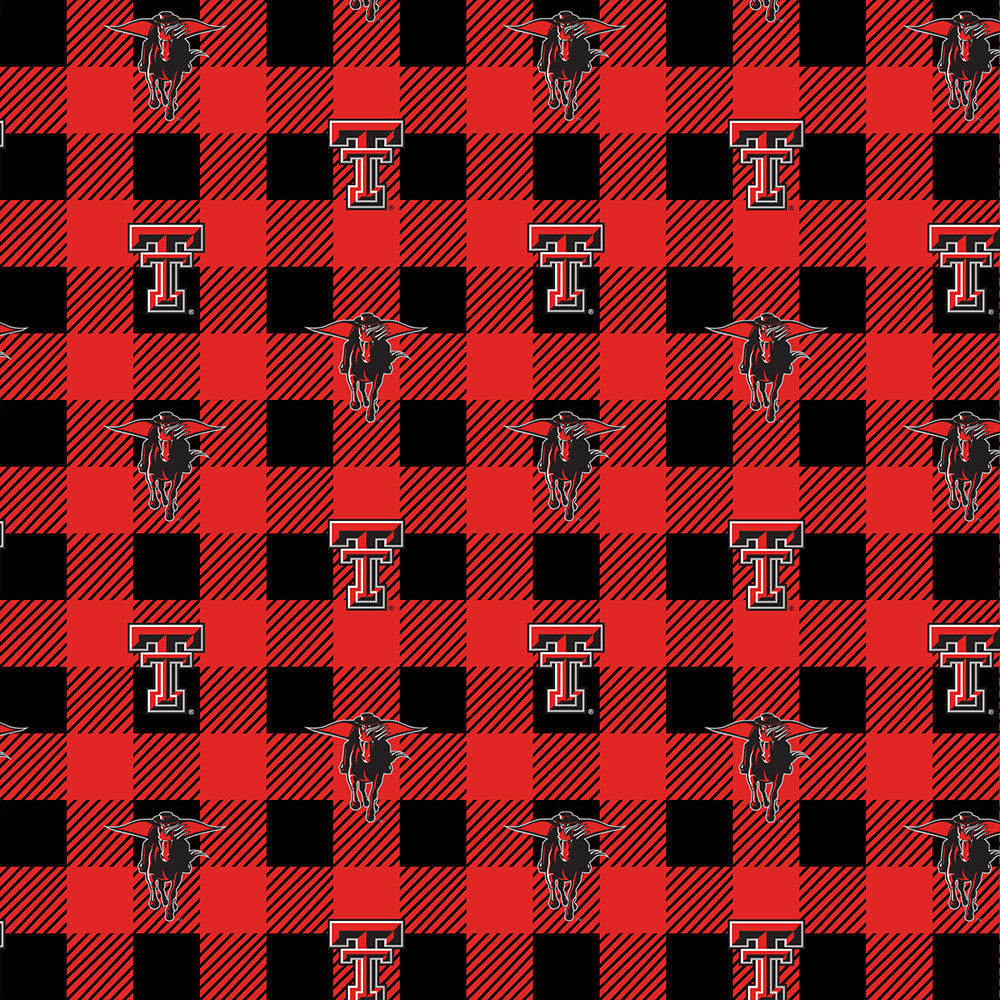 Texas Tech Red Raiders NCAA College Buffalo Plaid Sykel Enterprises Polyester FLEECE Fabric TT-1190