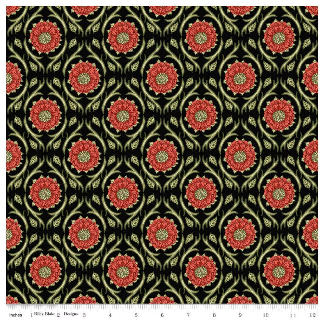 Tangled Garden Medallions Black Diane Labombarbe Riley Blake Cotton Fabric RB-C18021-BLACK