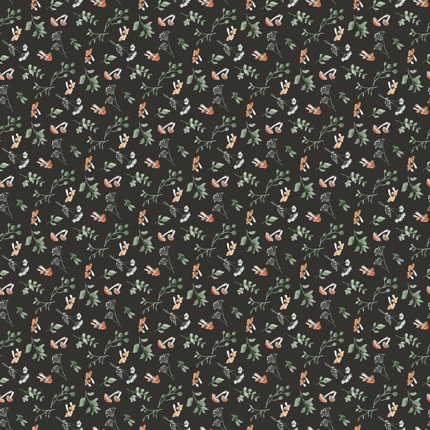 Tanglewood Mushroom Leaf Charcoal Multi Deborah Edwards Northcott Cotton Fabric NC-29284-98
