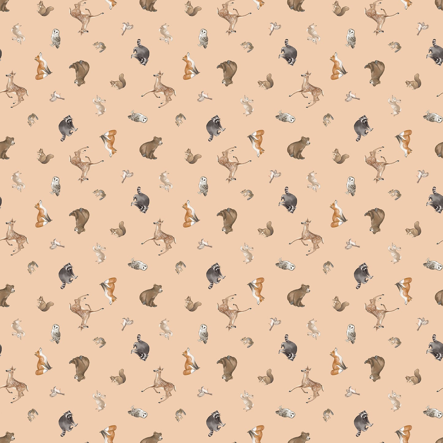 Tanglewood Tossed Animals Peach Multi Deborah Edwards Northcott Cotton Fabric NC-29283-53