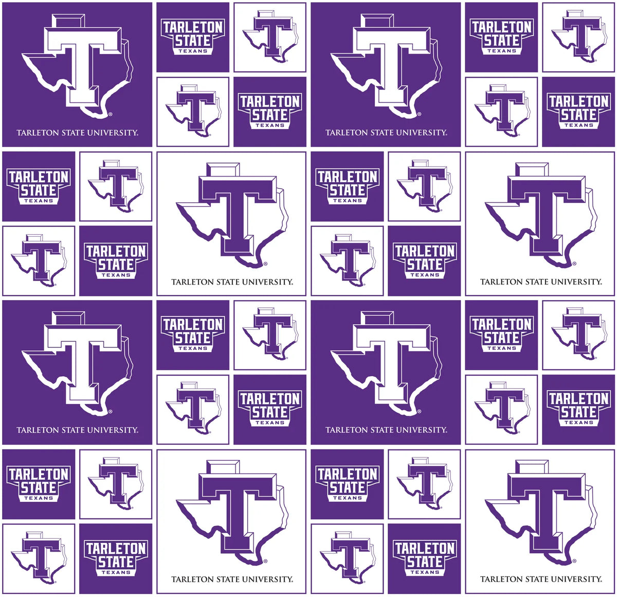 Tarleton State Texans NCAA College Geometric Box Sykel Enterprises 43-44 inches wide Cotton Fabric TARL-020