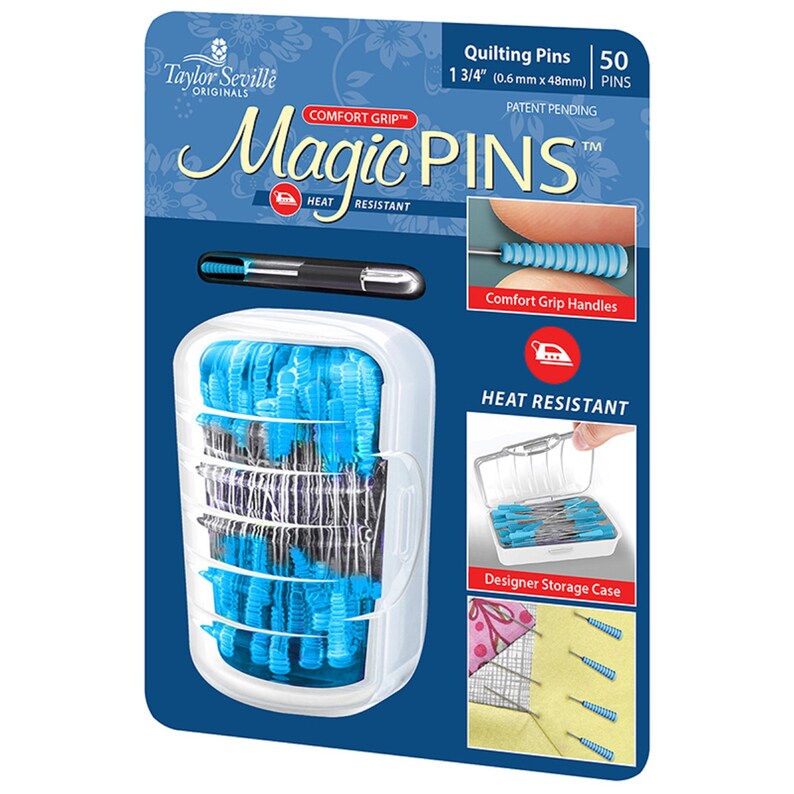 Taylor Seville Originals Comfort Grip Quilting Fine Magic Pins 3/4" 50CT Quilting Supplies and Sewing Notions Moda