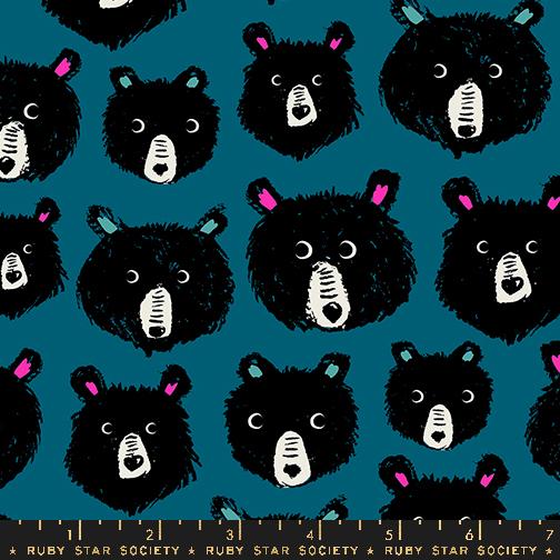 Teddy And The Bears Animals Thunder Turquoise Sarah Watts Ruby Star Society Moda Fabrics Cotton Fabric