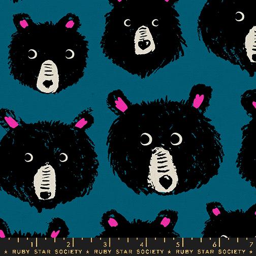 Teddy And The Bears Animals Thunder Turquoise Sarah Watts Ruby Star Society Moda Fabrics Cotton Linen Fabric