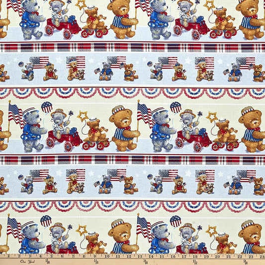 Teddy's America Border Stripe Tan Robert Giordano Henry Glass Cotton Fabric