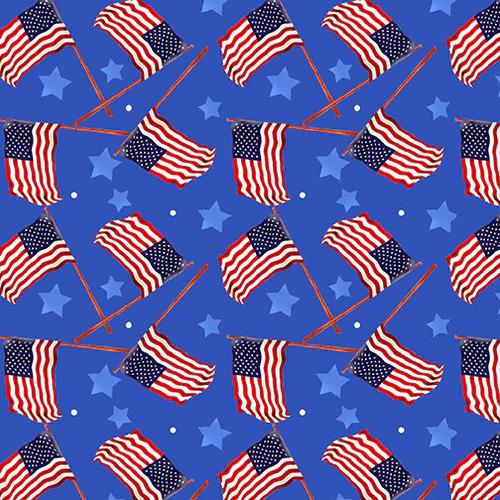 Teddy's America Toss US Flag Royal Blue Robert Giordano Henry Glass Cotton Fabric