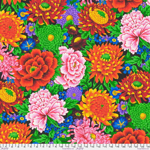 Temple Garden Peony and Chrysanthemum Multi  Snow Leopard Designs Free Spirit Cotton Fabrics  FS-PWSL119.MULTI