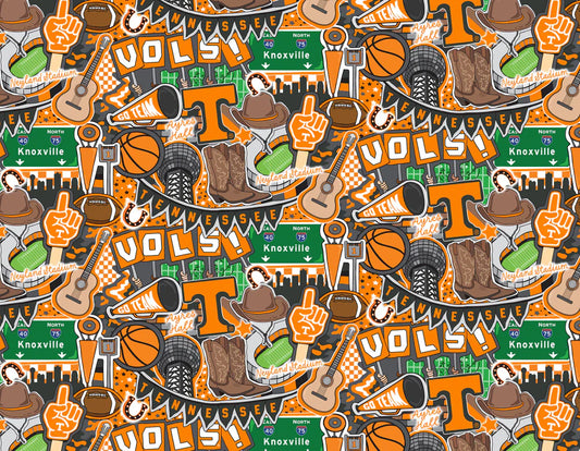 Tennessee University Vols (Volunteers) NCAA College Doodle Allover Sammy Sykel Cotton Fabric SYK-TEN-2001