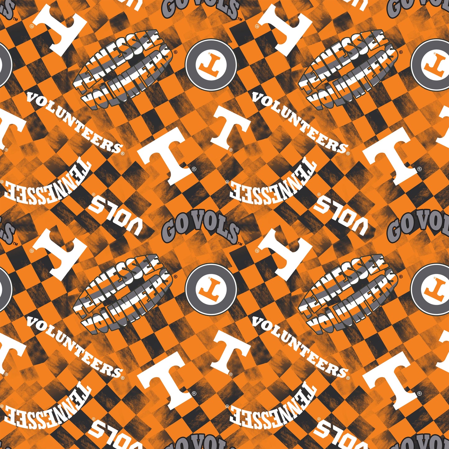 Tennesse Vols NCAA College Checks Orange Sykel Enterprises Canvas Duck Cloth Cotton Fabric TEN-1380-ORANGE