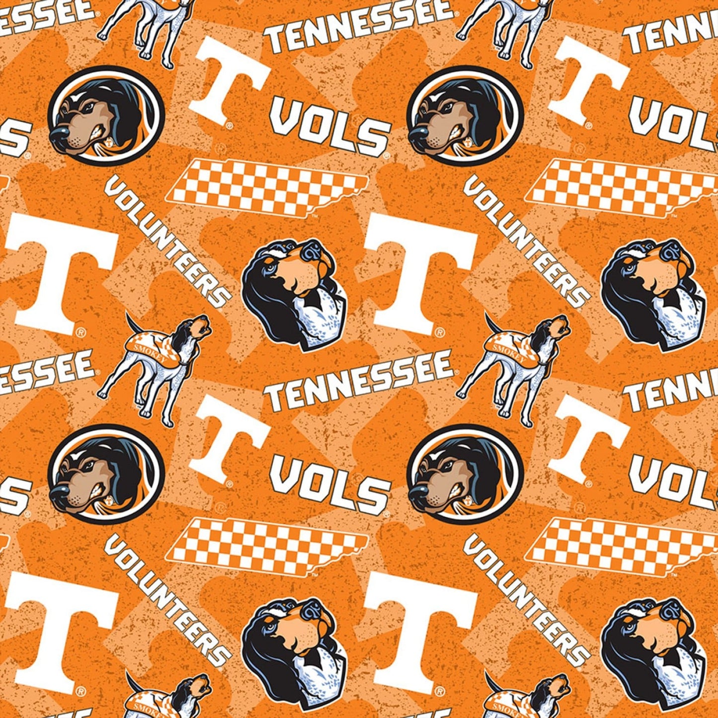 Tennessee University Vols (Volunteers) NCAA College Tone Sykel on Tone Sykel Cotton Fabric TEN-1178