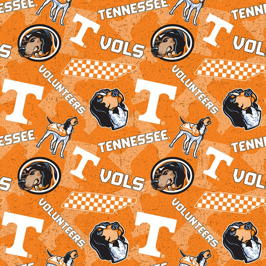 Tennessee University Vols (Volunteers) NCAA College Tone Sykel on Tone Sykel Cotton Fabric TEN-1178