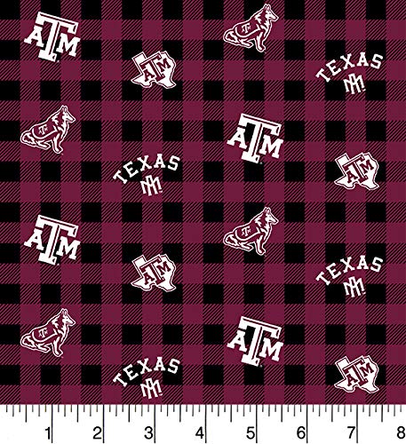 Texas A&M Aggies NCAA College Buffalo Plaid Sykel Cotton Fabric TAM-1207