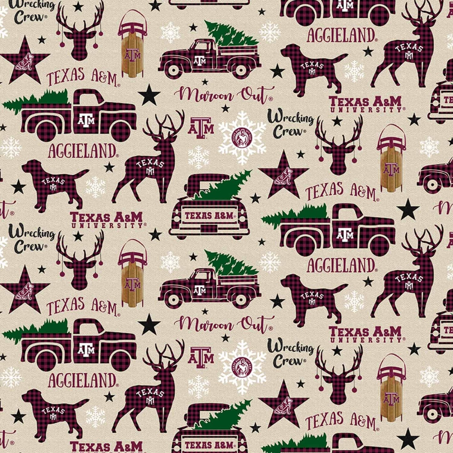 Texas A&M Aggies NCAA Holiday Christmas Sykel Cotton Fabric TAM-1213