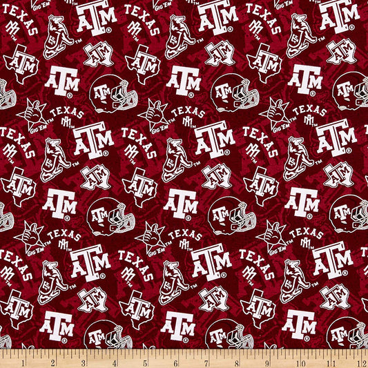 Texas A&M Aggies NCAA College Tone on Tone Sykel Cotton Fabric TAM-1178