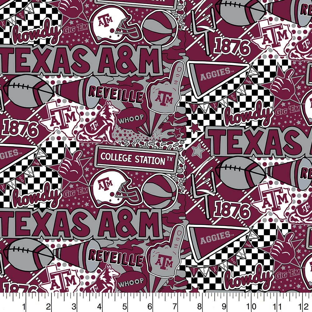 Texas A&M Aggies NCAA College Pop Art Graffiti Sykel Cotton Fabric TAM-1165