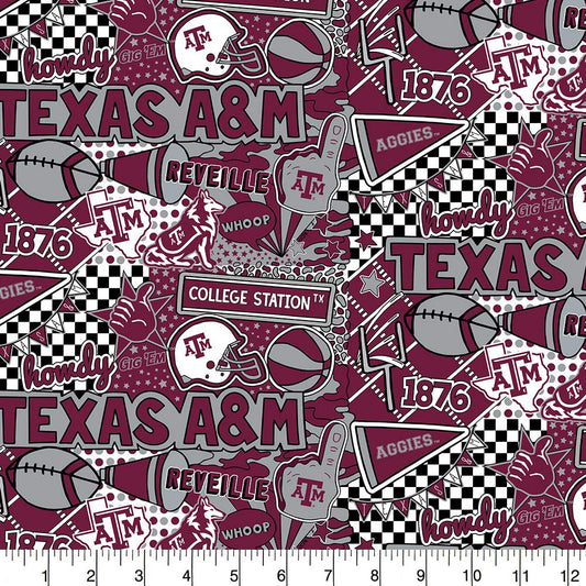 Texas A&M Aggies NCAA College Pop Art Graffiti Sykel Cotton Fabric TAM-1165
